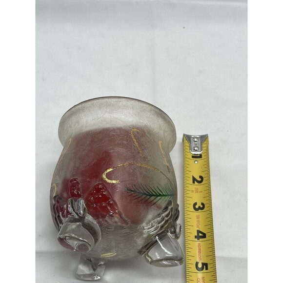 Heavy Crystal Frosted Glass Candle Holder 3-Footed Christmas Holiday Decor - Picture 10 of 11